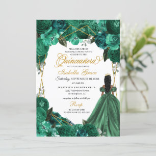 Elegant Emerald Green Floral Quinceanera Invitation