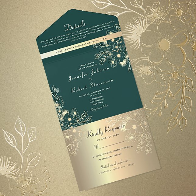 Elegant Emerald Green Floral Wedding All In One Invitation (Creator Uploaded)