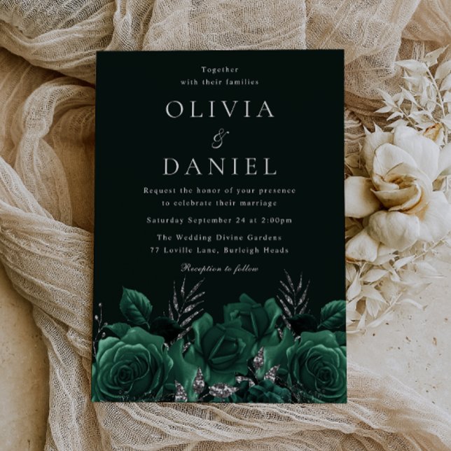 Elegant Emerald Green Floral Wedding Invitation (Creator Uploaded)