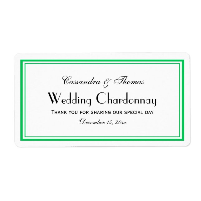 Elegant Emerald Green Framed H Wine Bottle Label (Front)