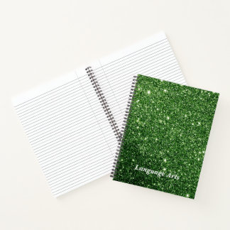 Elegant Emerald Green Glitter Customised School Notebook