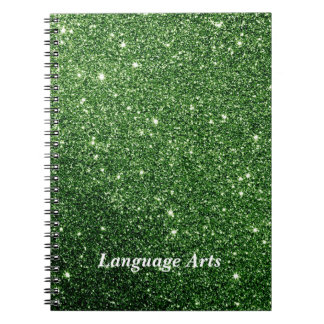 Elegant Emerald Green Glitter Customised School Notebook