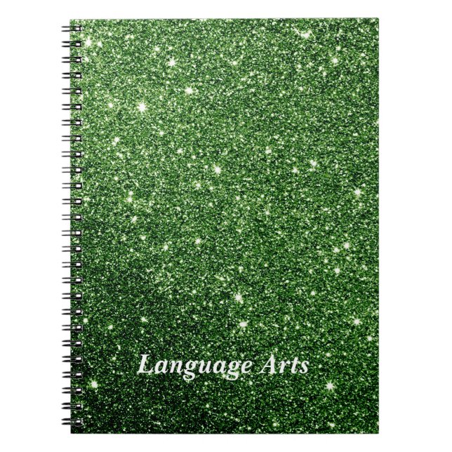Elegant Emerald Green Glitter Customised School  Notebook (Front)