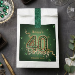 Elegant Emerald Green Gold 40th Birthday Gemstone Favour Bag<br><div class="desc">Celebrate a milestone in style with this sophisticated favor tag featuring a deep emerald green backdrop accented by a glamorous 3D gold number "40" encrusted with sparkling green gemstones. The design is beautifully framed by flowing gold ribbons and shimmering emerald confetti, creating a rich, opulent atmosphere for a landmark celebration....</div>