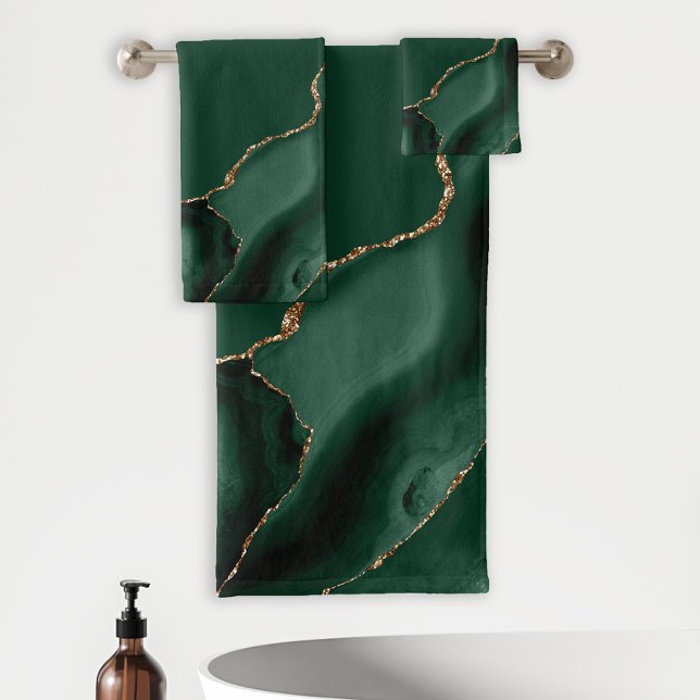 Elegant Emerald Green Gold Agate Bath Towel Set (Creator Uploaded)