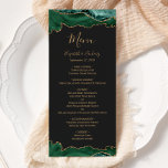 Elegant Emerald Green Gold Agate Dark Wedding Menu<br><div class="desc">This elegant,  modern wedding menu features top and bottom borders of emerald green watercolor agate trimmed with gold faux glitter. The text appears in elegant gold-coloured handwriting,  italic and copperplate fonts on a slate black background. The agate design is repeated on the reverse.</div>