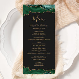Elegant Emerald Green Gold Agate Dark Wedding Menu