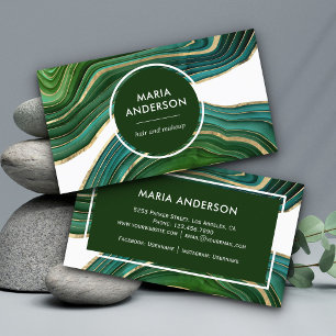Elegant Emerald Green Gold Agate Geode Gemstone Business Card