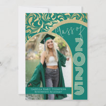 Elegant Emerald Green & Gold Arch Photo Graduation