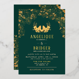 Elegant Emerald Green Gold Birds Floral Wedding