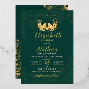 Elegant Emerald Green Gold Birds Floral Wedding