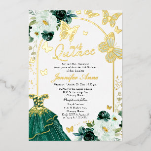 Elegant Emerald Green Gold Butterfly Quinceanera
