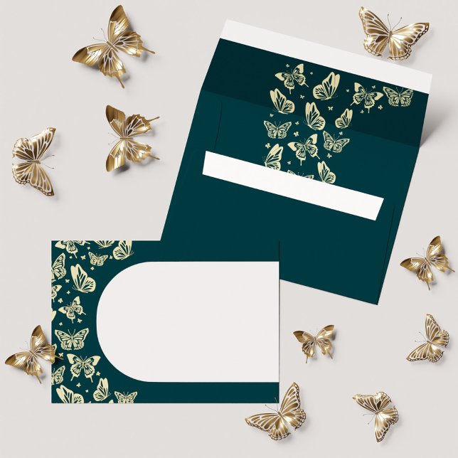 Elegant Emerald Green Gold Butterfly Quinceañera Envelope (Elegant Emerald Green Gold Butterfly Quinceañera Envelope)