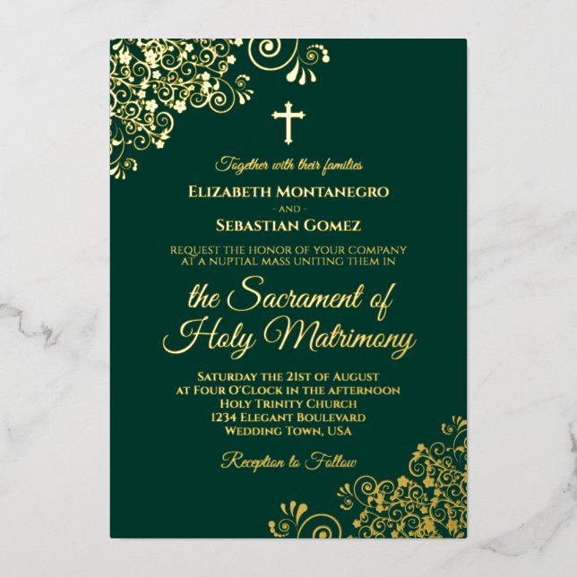 Elegant Emerald Green & Gold Catholic Wedding (Front)