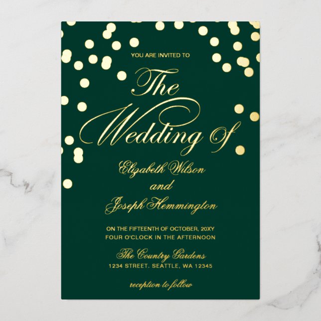 Elegant Emerald Green Gold Confetti Wedding   (Front)