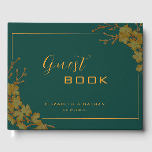 Elegant Emerald Green & Gold Floral Guestbook
