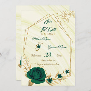 elegant emerald green gold floral save the date