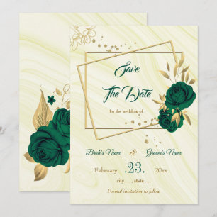 elegant emerald green gold floral save the date