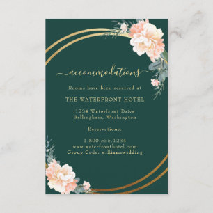 Elegant Emerald Green Gold Floral Wedding Details Enclosure Card