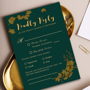 Elegant Emerald Green & Gold Flowers RSVP