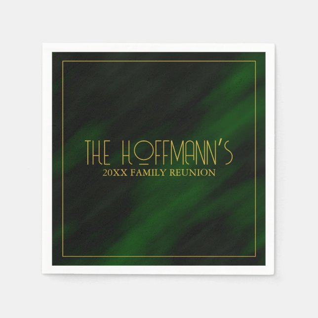 Elegant Emerald Green Gold Frame Family Reunion Napkin (Front)