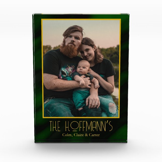 Elegant Emerald Green Gold Frame Photo Block (Front)