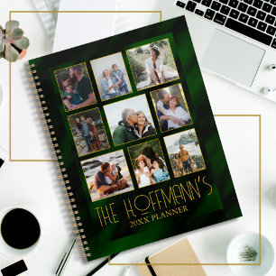 Elegant Emerald Green Gold Frame Photo Collage Planner