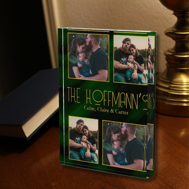 Elegant Emerald Green Gold Frames 4 Photo Block (Creator Uploaded)