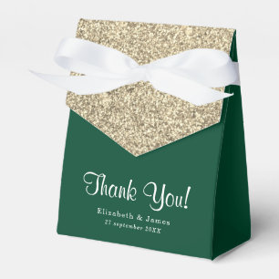 Elegant Emerald Green Gold Glitter Thank You Favour Box