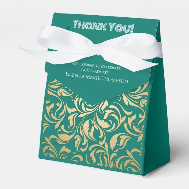 Elegant Emerald Green & Gold Graduation Favour Box (Front Side)