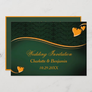 Elegant Emerald Green & Gold Heart Wedding Invitation