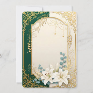 Elegant Emerald Green & Gold Lily Wedding Invitati Invitation