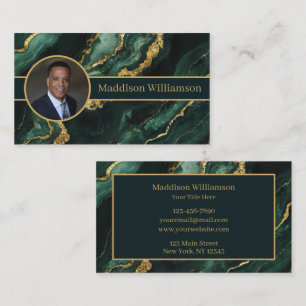 Elegant Emerald Green Gold Marble Photo Business Card