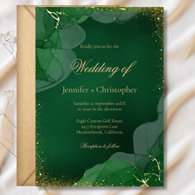 Elegant Emerald Green Gold Marble Wedding Invitation (Elegant Emerald Green Gold Marble Wedding Invitation)