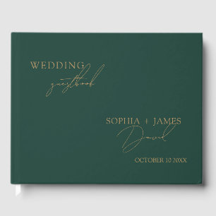 Elegant Emerald Green Gold Minimalist Wedding Guest Book