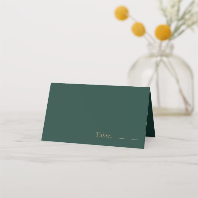Elegant Emerald Green Gold Minimalist Wedding Place Card (Front)