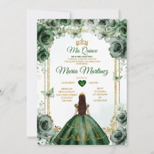 Elegant Emerald Green & Gold Mis Quince Sweet 16th Invitation