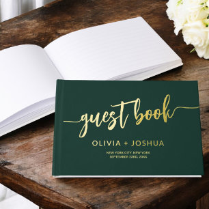 Elegant Emerald Green Gold Modern Minimalist Guest Book
