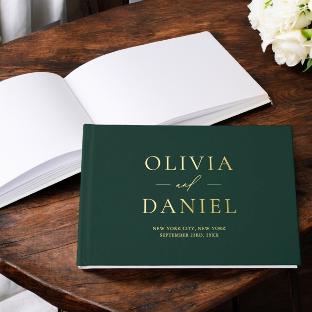 Elegant Emerald Green Gold Modern Minimalist Guest Book (Creator Uploaded)