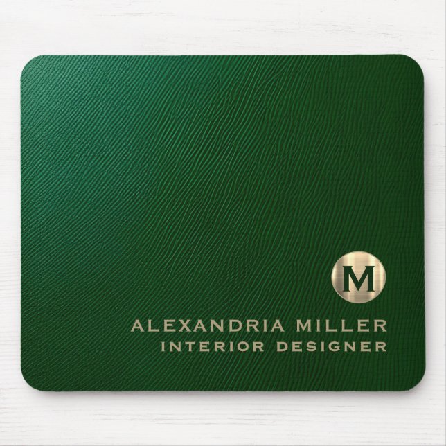 Elegant Emerald Green Gold Monogram Mouse Pad (Front)