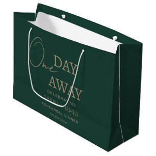 Elegant Emerald Green Gold One Day Away Wedding  Large Gift Bag