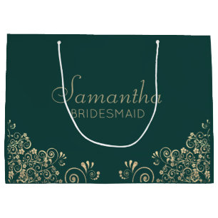 Elegant Emerald Green Gold Personalised Bridesmaid Large Gift Bag