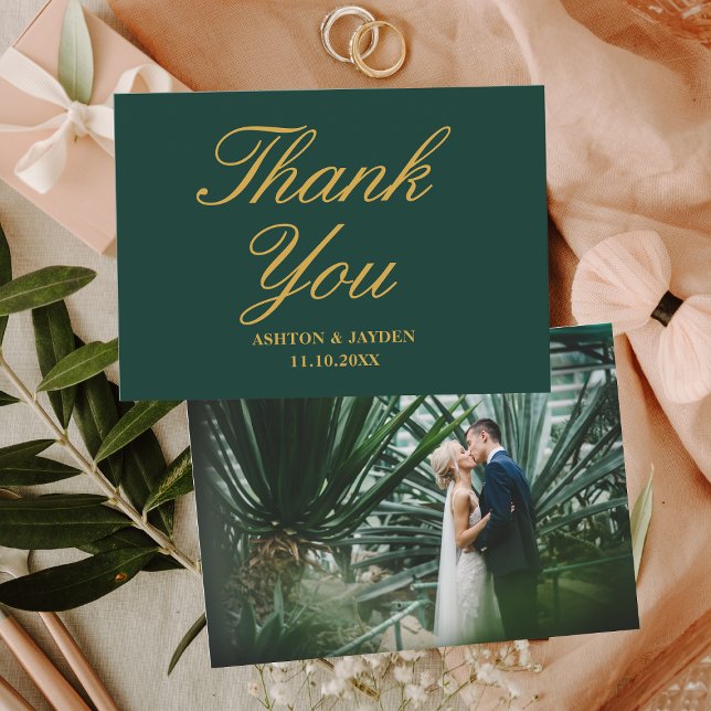 Elegant Emerald Green Gold Photo Wedding Thank You Card (Elegant Emerald Green Gold Photo Wedding Thank You Card
)