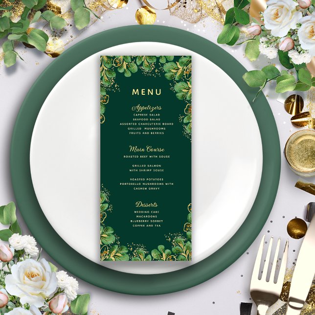 Elegant Emerald Green & Gold Rustic Wedding Menu (Creator Uploaded)