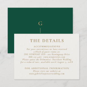 Elegant Emerald Green Gold Wedding Details Enclosure Card