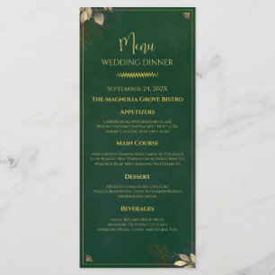 Elegant Emerald Green & Gold Wedding Dinner Menu