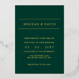 Elegant Emerald Green Gold Wedding Foil Invitatio