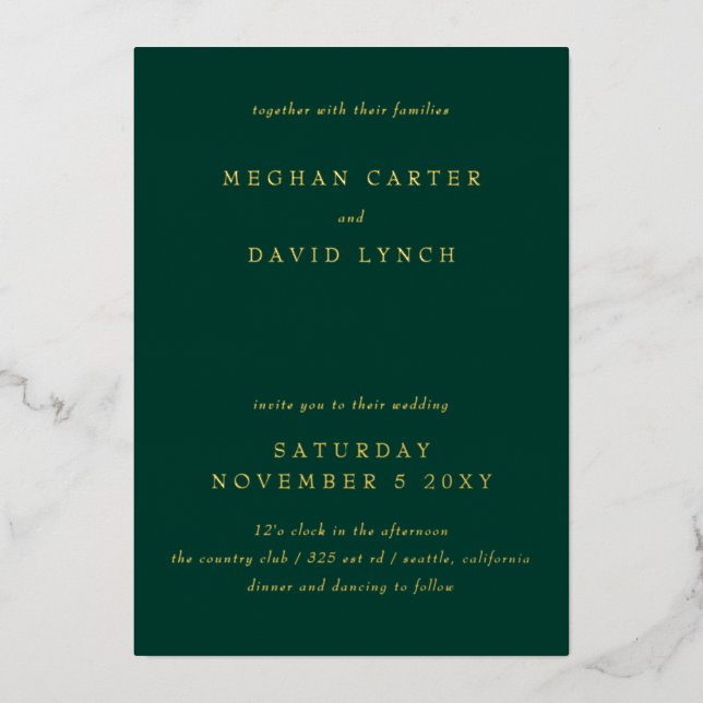 Elegant Emerald Green Gold Wedding  Foil Invitatio (Front)
