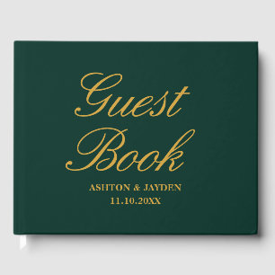 Elegant Emerald Green Gold Wedding Guest Book