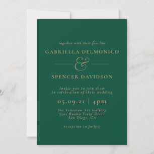 Elegant Emerald Green Gold Wedding Invitation